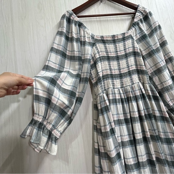 Madewell Lucie Elbow-Sleeve Smocked Mini Dress in Lebaum Plaid Size M - Picture 3 of 16